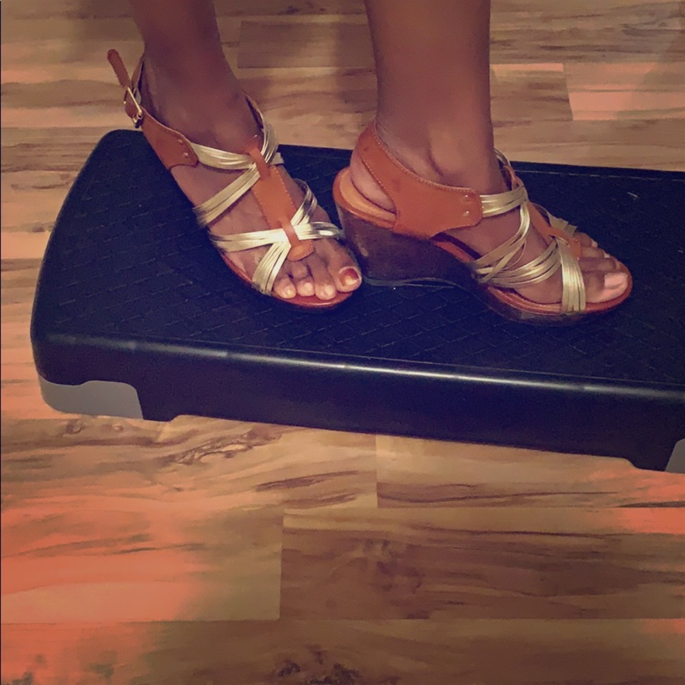 Brown and silver females wedge shoes. Size 10